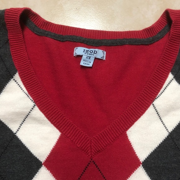 IZOD Red,Gray & White Argyle Sweater, Size 2XL - Picture 3 of 6